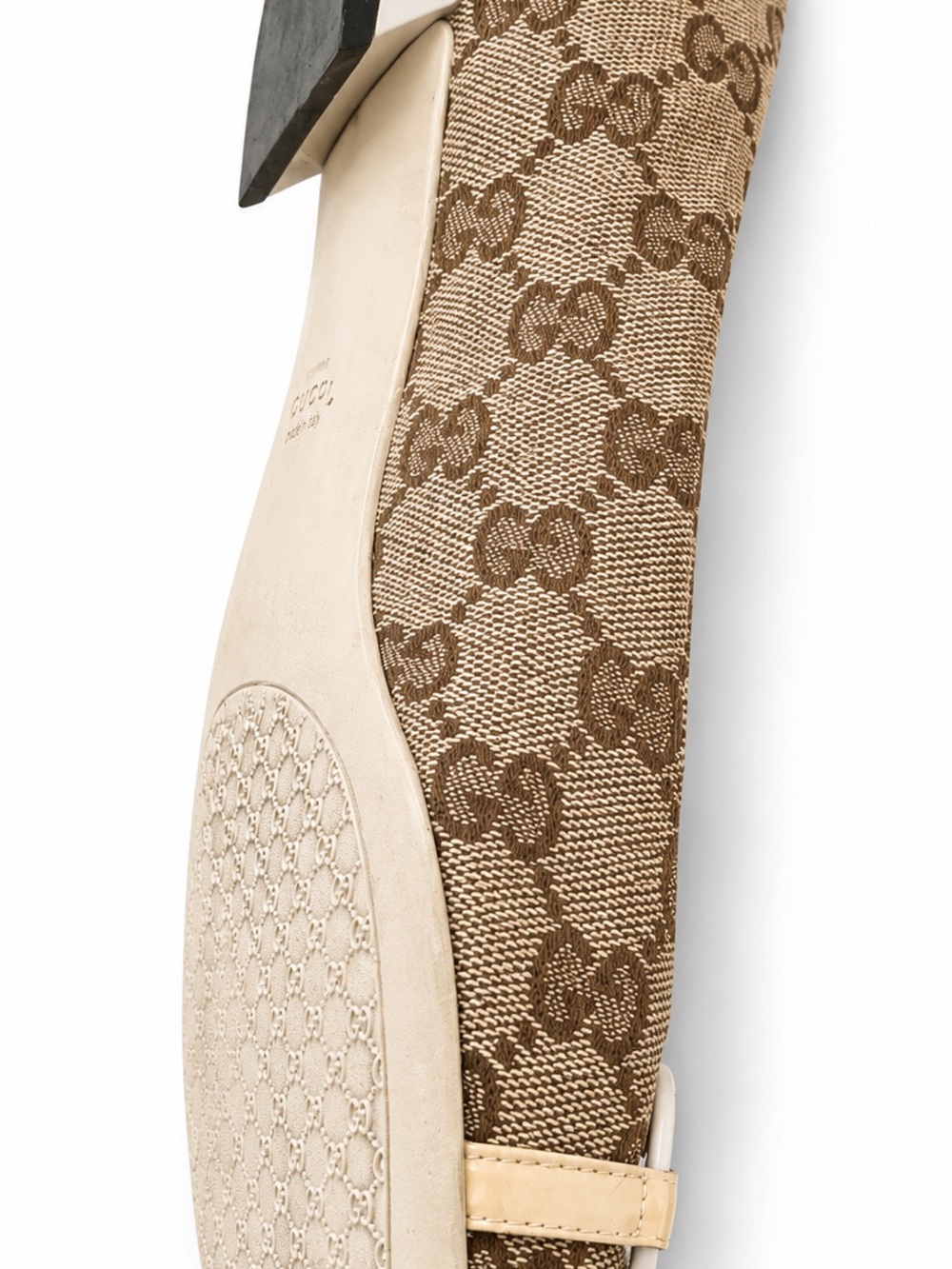 Gucci Monogram Ballet Flats Beige Brown GG Logo Horsebit Shoes Women’s 10 - Picture 9 of 11